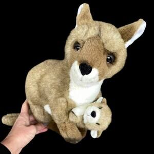 Vintage Kangaroo Plush with Baby Joey 12"  KellyToy Stuffed Animal Rigid RARE